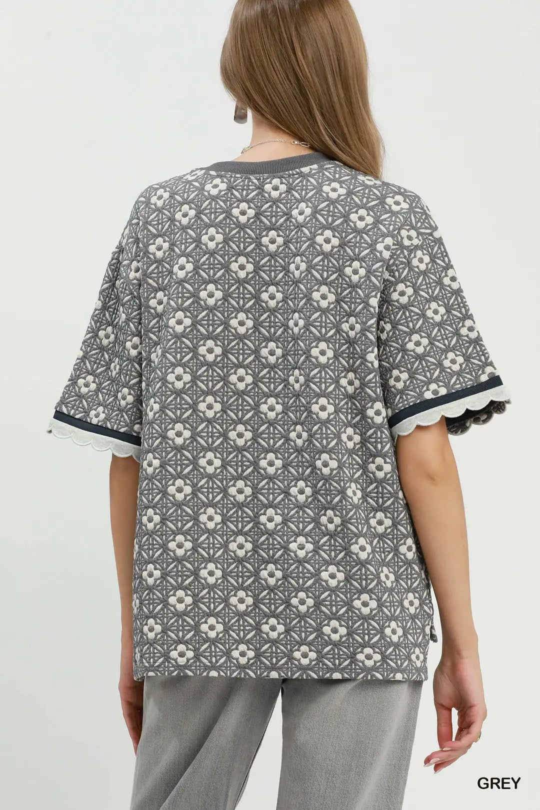 Umgee Jacquard Crew Neck Top