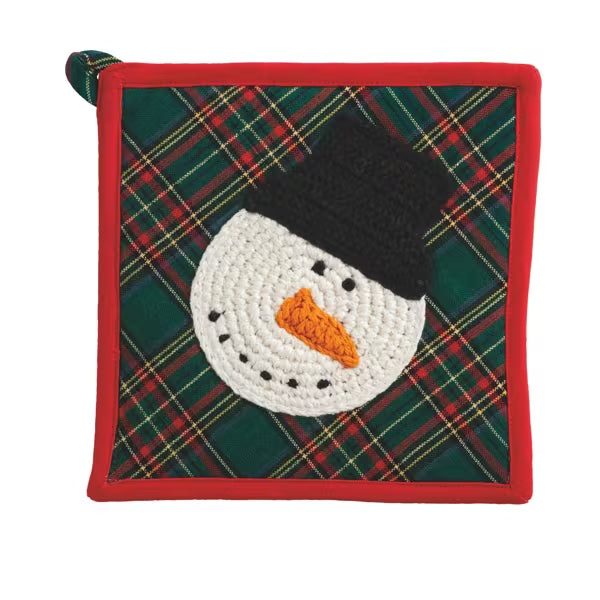 MUD PIE SNOWMAN TARTAN CROCHET TRIVET