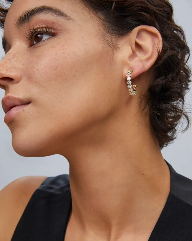 Kendra Scott Cailin Gold Crystal Hoop Earrings in White Crystal