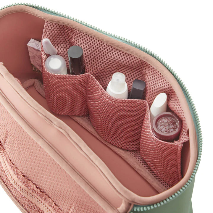 Kusshi Neoprene Large Train Case-Sage with Coral Rose Interior