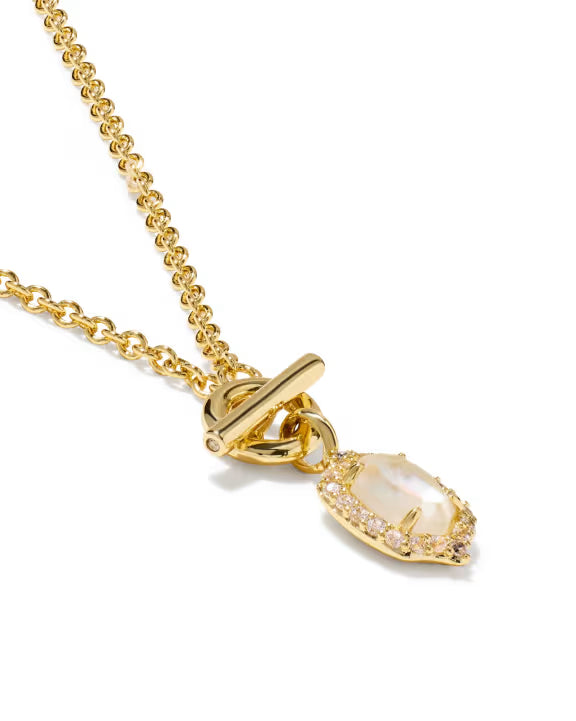 KENDRA SCOTT DAPHNE CRYSTAL FRAME TOGGLE NECKLACE GOLD IVORY MOTHER OF PEARL