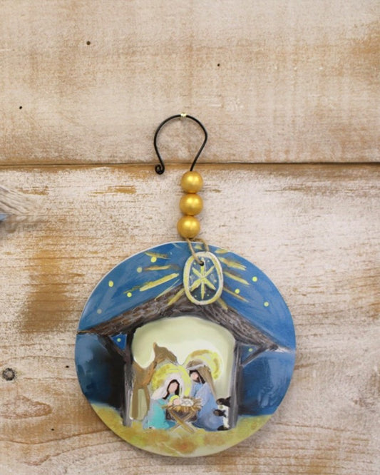 Trade Cie Nativity Ornament, Creche in Night Sky, Star Dangle