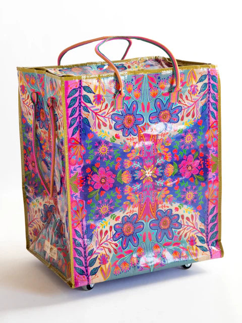 Natural Life Rolling Tote Bag-XL Royal Blue Folk Flower