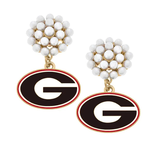 Canvas Style Georgia Bulldogs Pearl Cluster Enamel Drop Earrings in Black