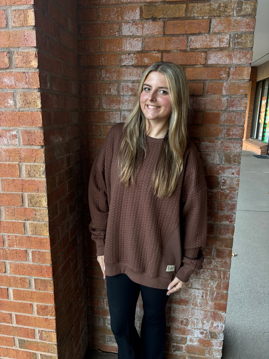 Southern Couture Cable Knit Pullover-Espresso