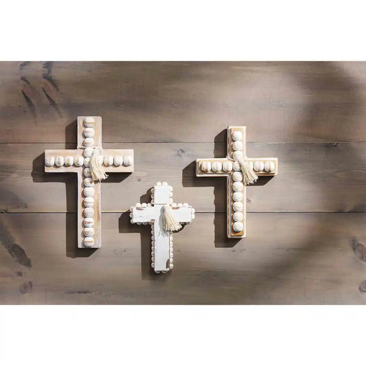 MUD PIE WOOD BEAD CROSS