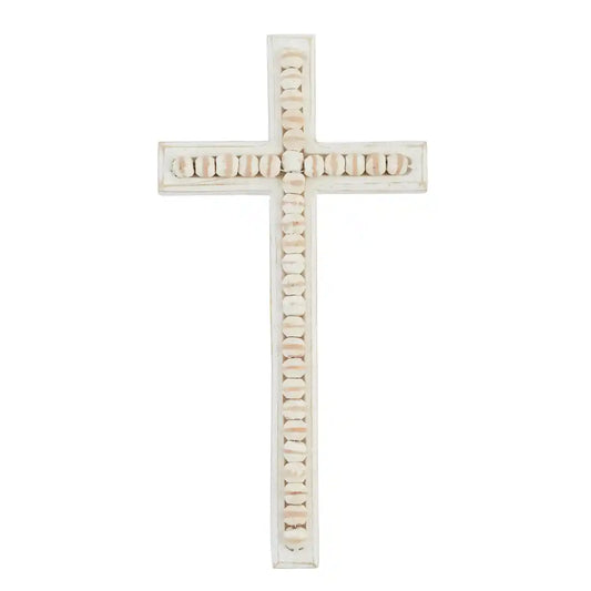 MUD PIE WHITE BEADED WOOD CROSS