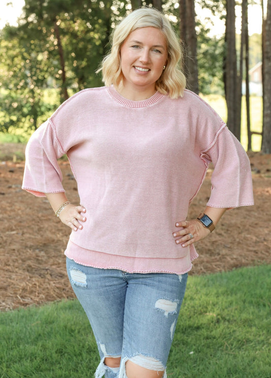 Easel Mineral Washed Knit Sweater Top