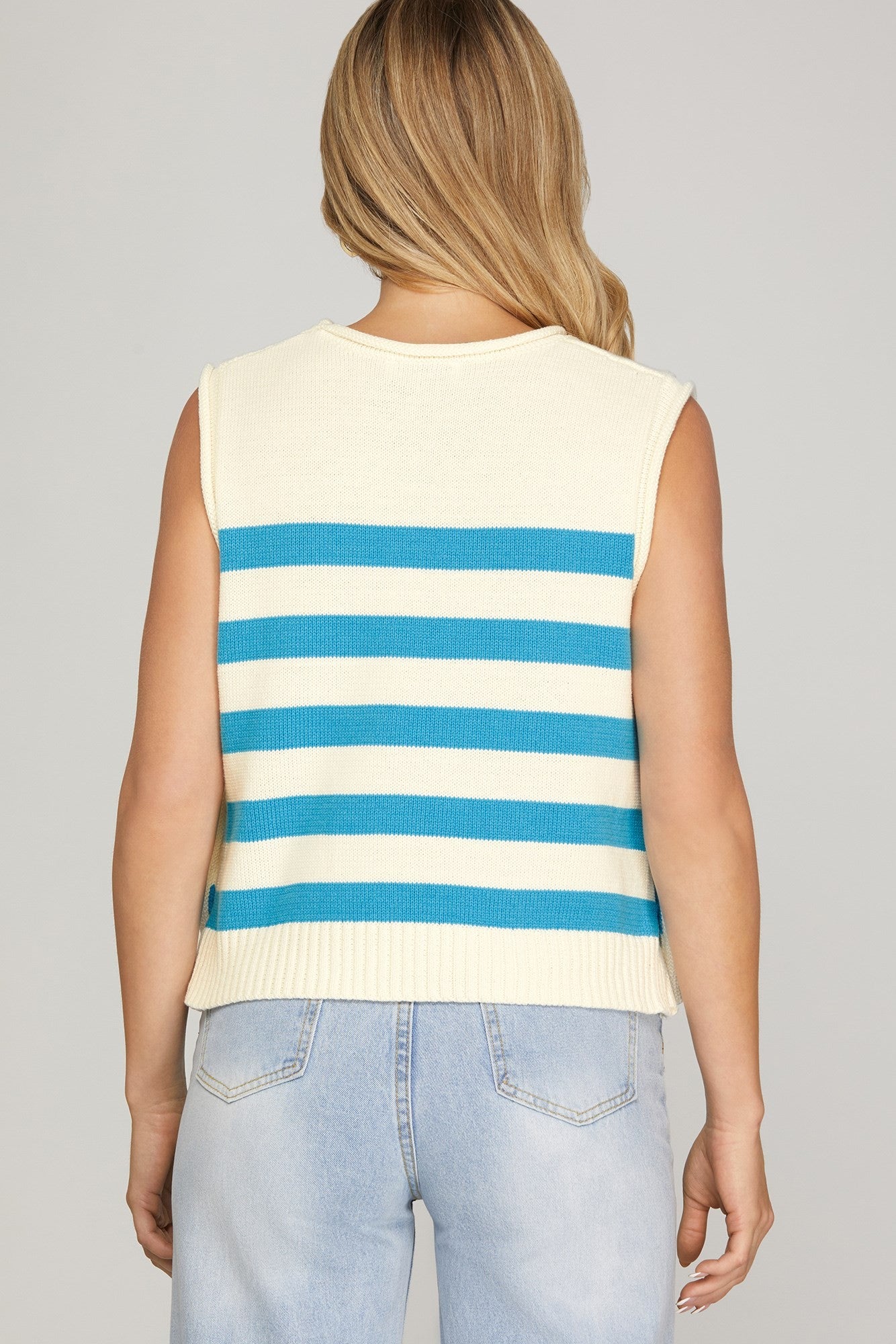She + Sky Sleeveless Stripe Sweater Top-Aqua