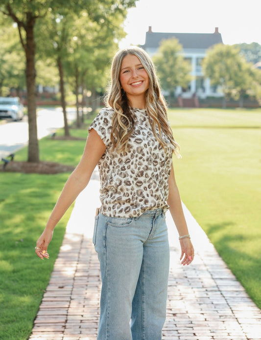 Entro Leopard Cap Sleeve Top