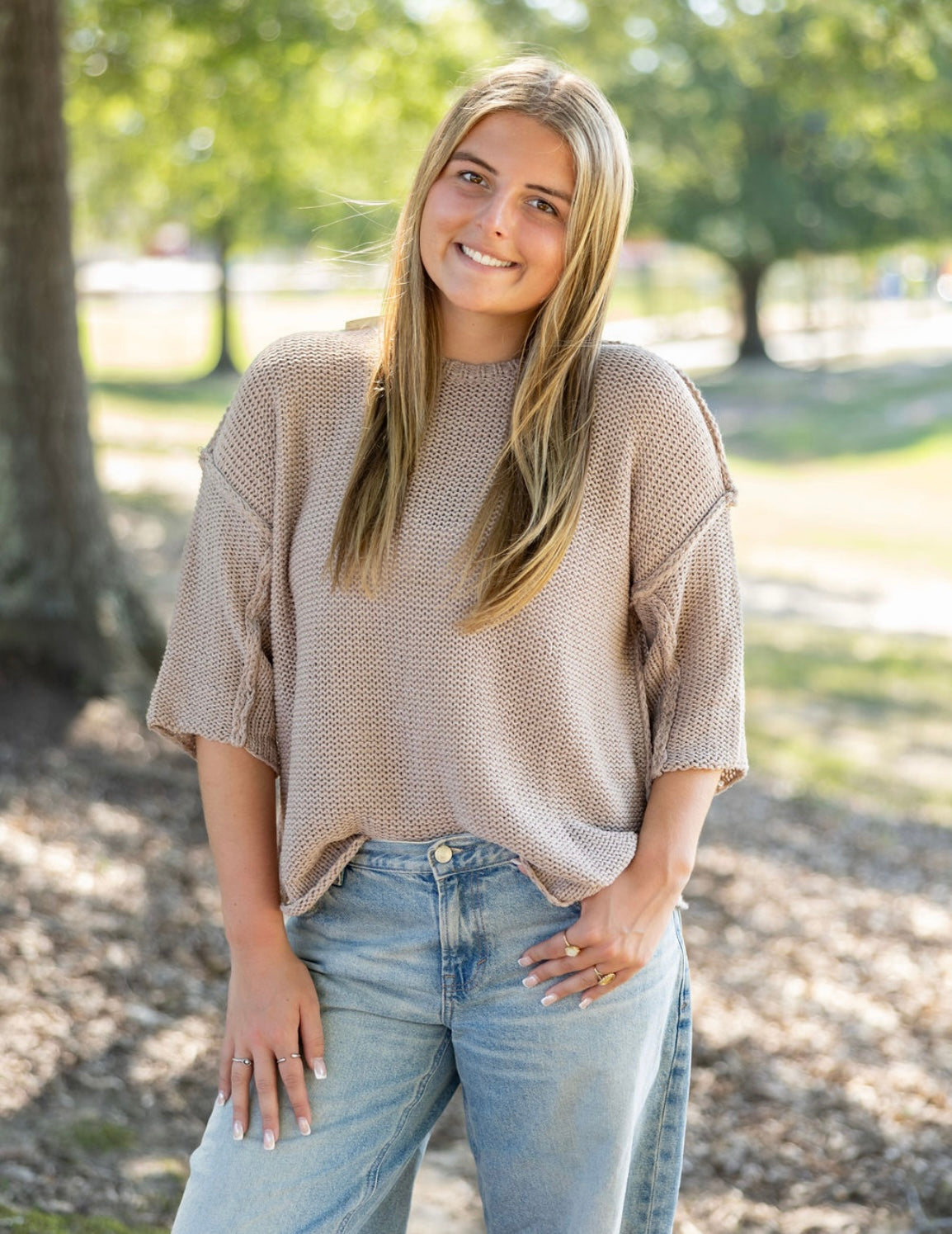 Easel Half Sleeve Knitted Boxy Sweater