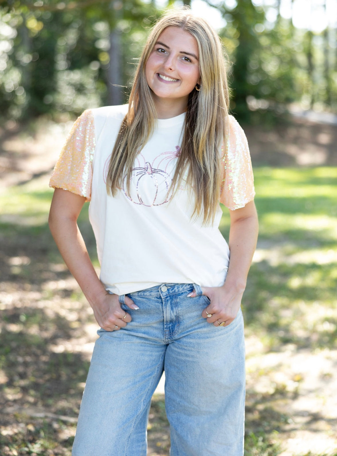 GRACE + EMMA 3 Pumpkins on Princess Top