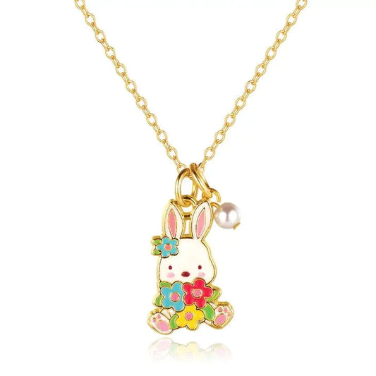 Girl Nation Sweet Petite Necklace-Easter Bunny and Blooms